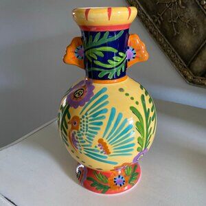 Pelzman Design LA PALOMA Hand Painted multi colored Dove Bird Vase 2003 EUC RARE